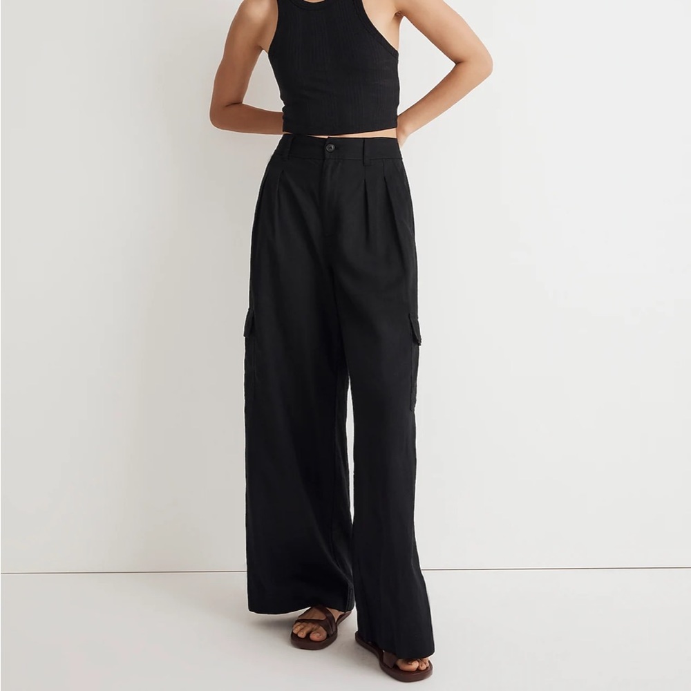 Madewell Wide-Leg Cargo Pant, Linen Blend